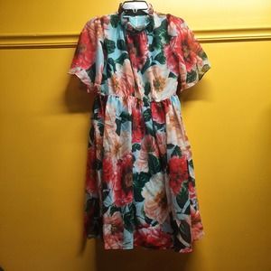 Lai Meng Keinmay Five Cats Multicolored Floral short sleeve Midi dress Size 4